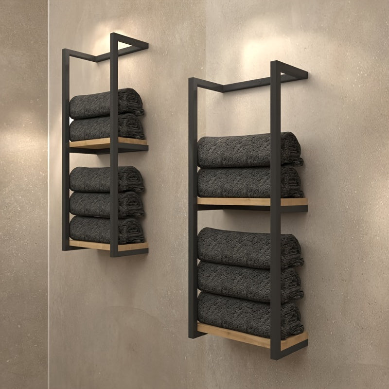 Soporte de Toallas Industrial con Estantes – Mueble de Pared Elegante y Funcional