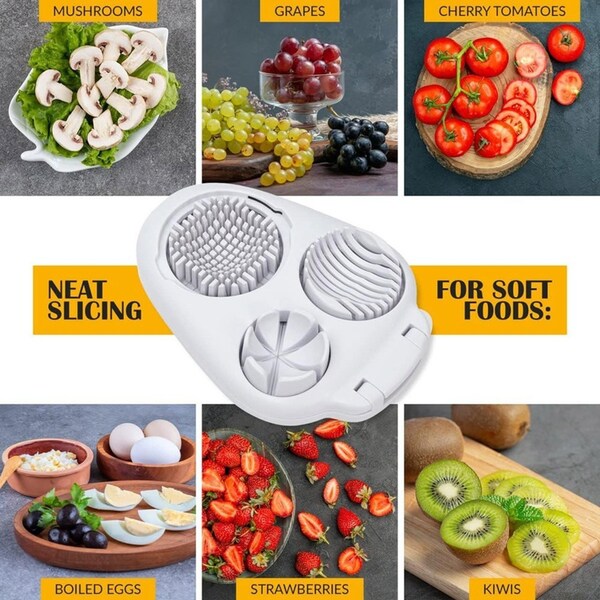 Cortador de huevos 3-en-1 de acero inoxidable - Cortador multifuncional para rebanadas, dados y gajos