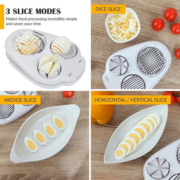 Cortador de huevos 3-en-1 de acero inoxidable - Cortador multifuncional para rebanadas, dados y gajos