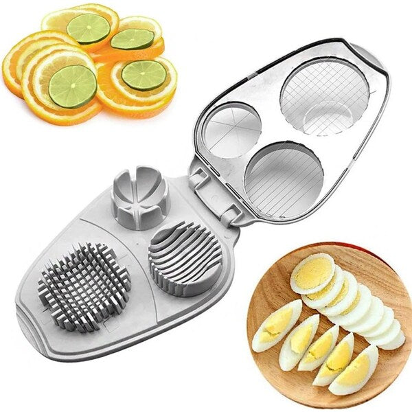 Cortador de huevos 3-en-1 de acero inoxidable - Cortador multifuncional para rebanadas, dados y gajos