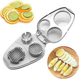 Cortador de huevos 3-en-1 de acero inoxidable - Cortador multifuncional para rebanadas, dados y gajos