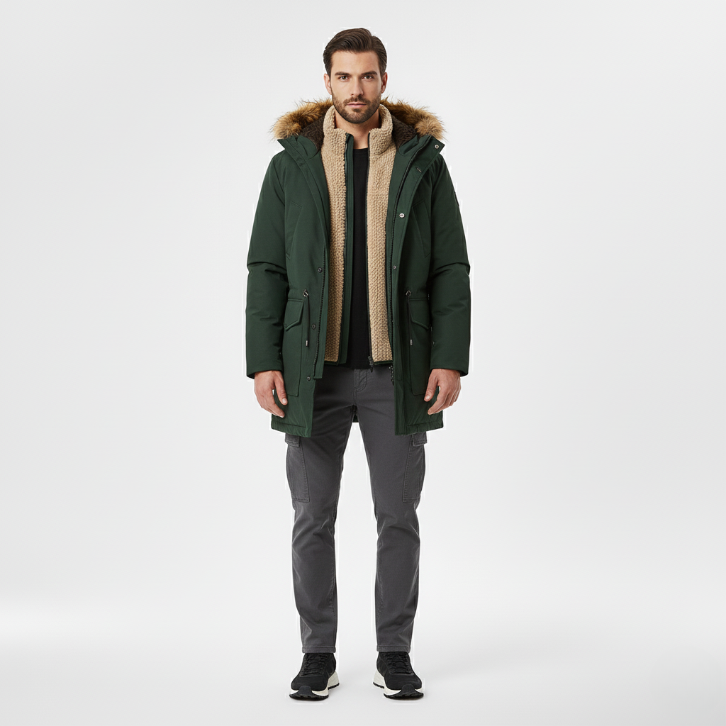 Parka con capucha de piel