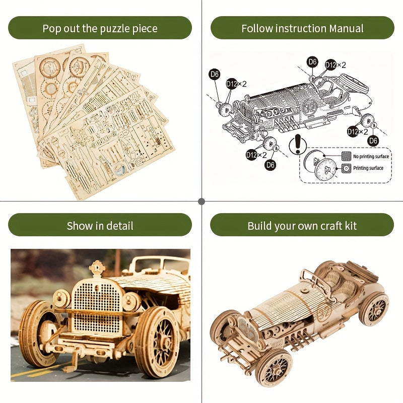 Rompecabezas de Madera Vintage 3D – Modelo Mecánico con Engranajes y Diseño Detallado