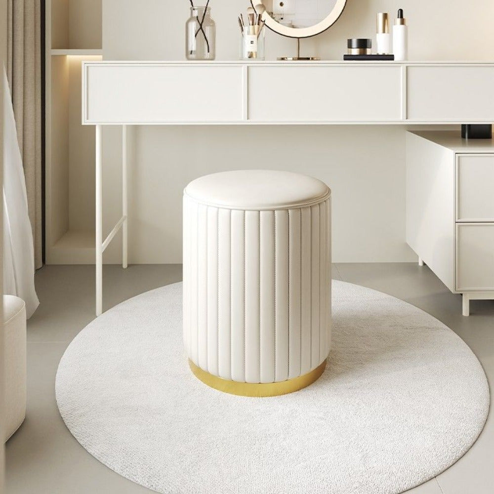 Ottomana de Almacenamiento Chic Nórdico – Puff Redondo Elegante con Almacenamiento y Superficie Espejada