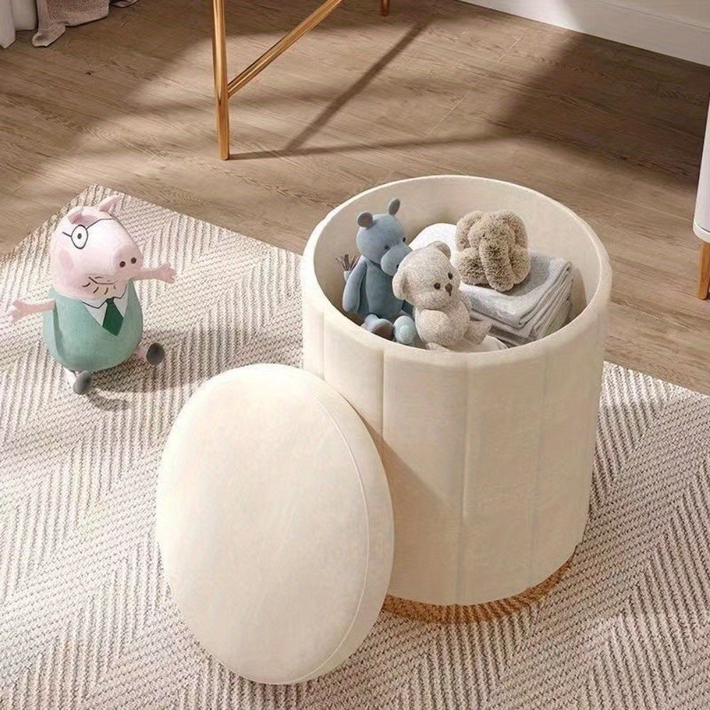 Ottomana de Almacenamiento Chic Nórdico – Puff Redondo Elegante con Almacenamiento y Superficie Espejada