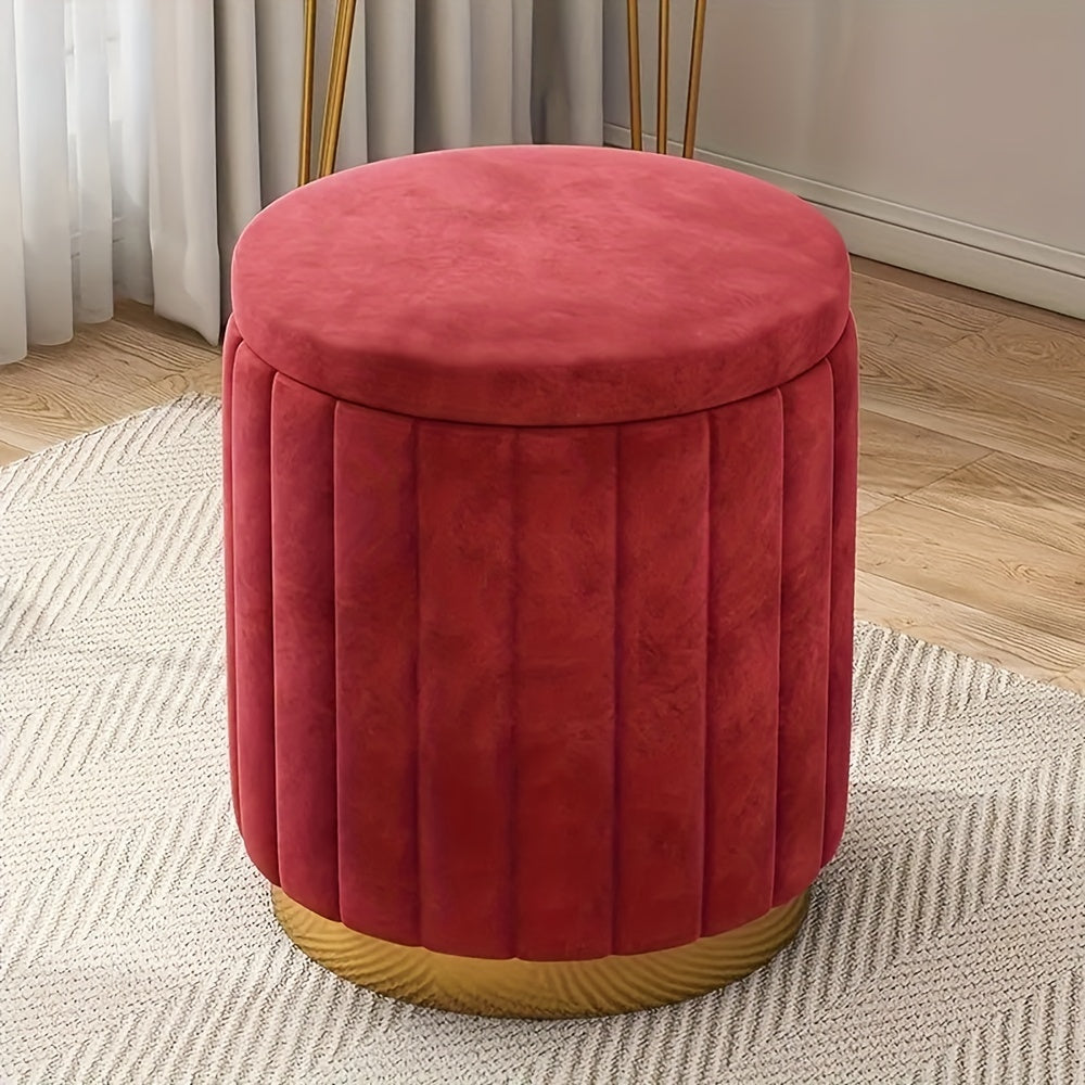 Ottomana de Almacenamiento Chic Nórdico – Puff Redondo Elegante con Almacenamiento y Superficie Espejada