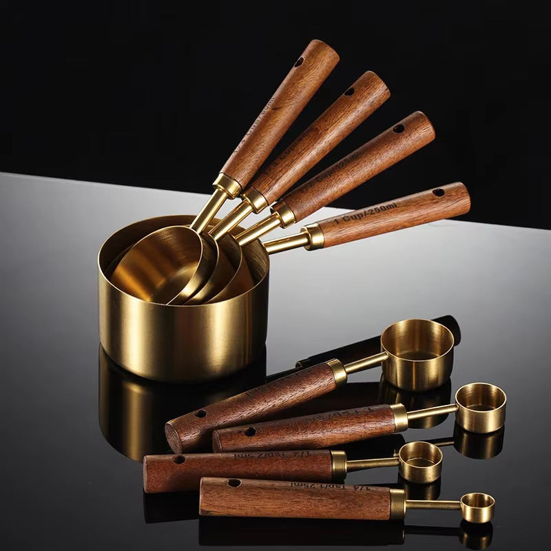 Conjunto de Medidas TimberScale – 8 Piezas en Roble y Acero Inoxidable para Hornear y Cocinar