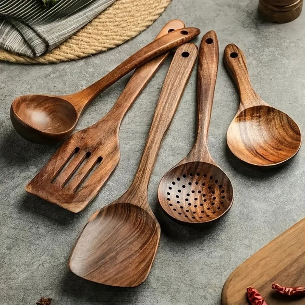 Juego de utensilios de cocina de nuez (5 piezas)