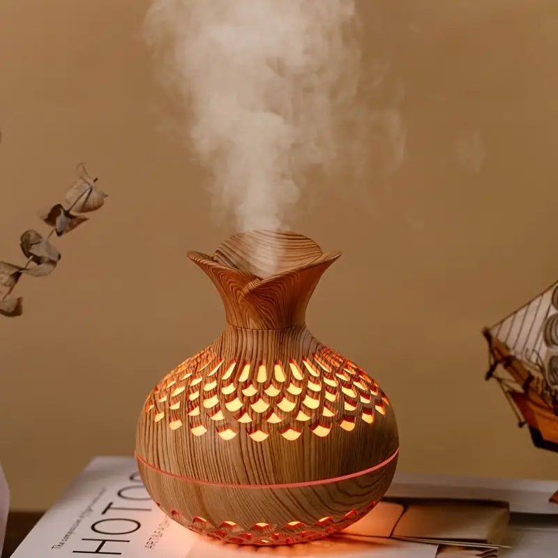 Humidificador de Aromaterapia con LED – Difusor con aspecto de madera y luz nocturna