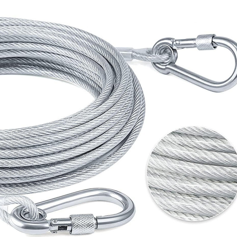 Correa de Perro de Acero 3mm Resistente a la Masticación 3-15m Correa de Jardín para Exterior con Mosquetones