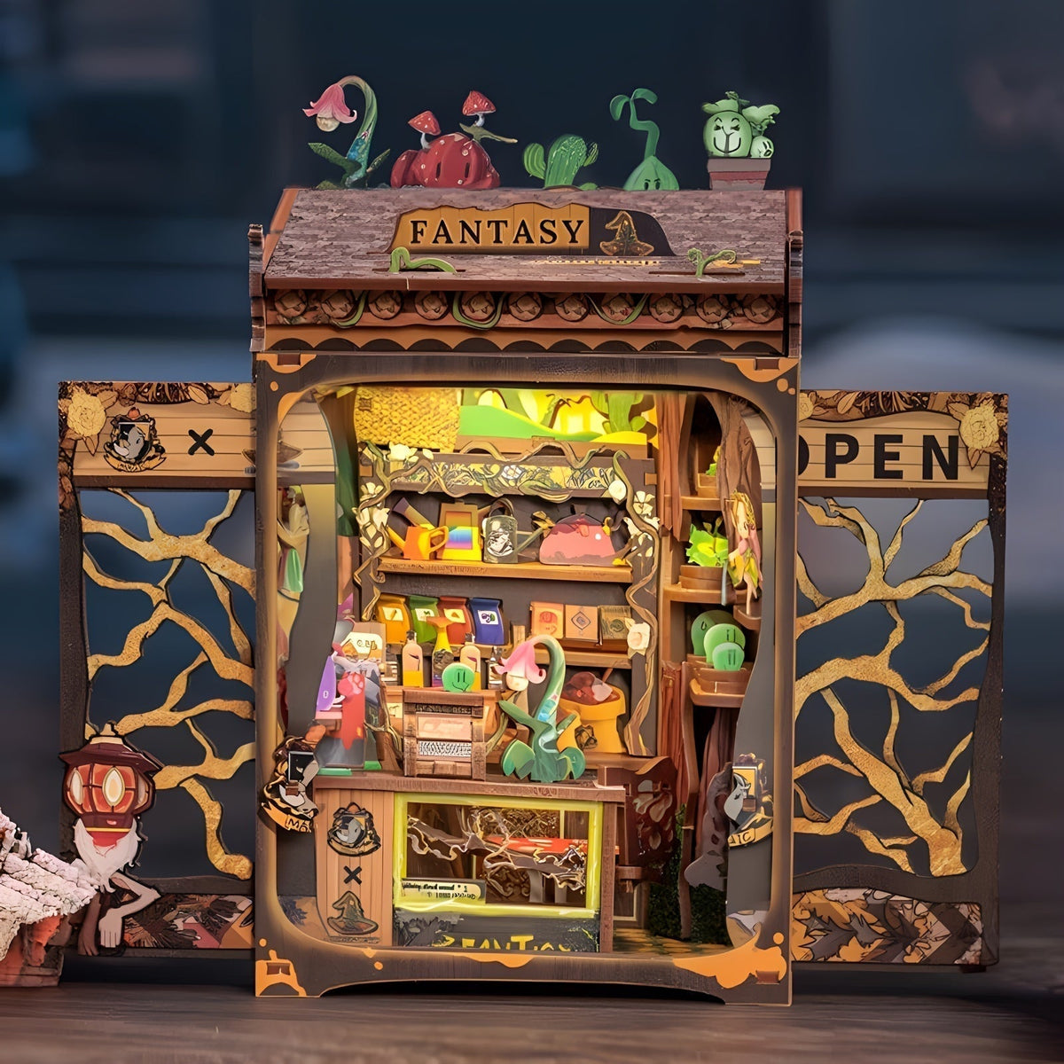 Miniatura de Librería de Búhos DIY – Kit de Madera 3D con Iluminación para Decoración Creativa