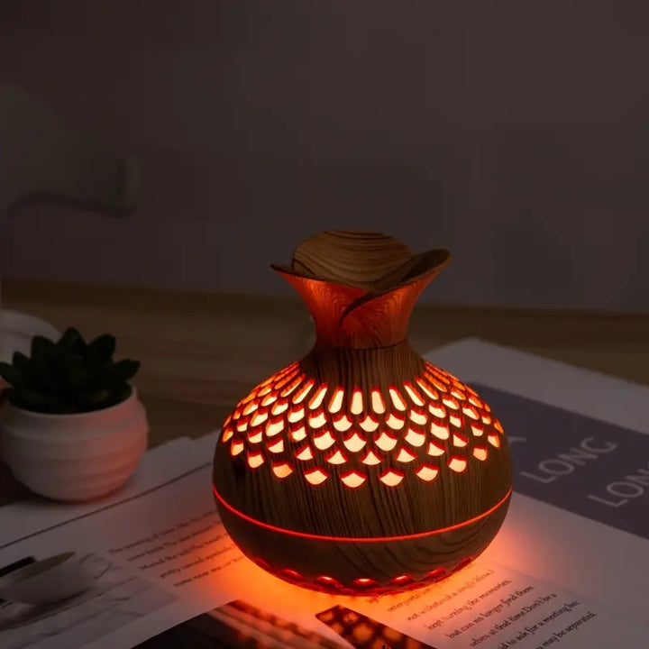 Humidificador de Aromaterapia con LED – Difusor con aspecto de madera y luz nocturna