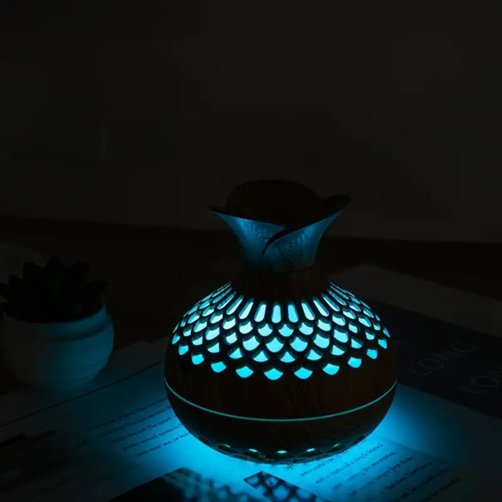Humidificador de Aromaterapia con LED – Difusor con aspecto de madera y luz nocturna
