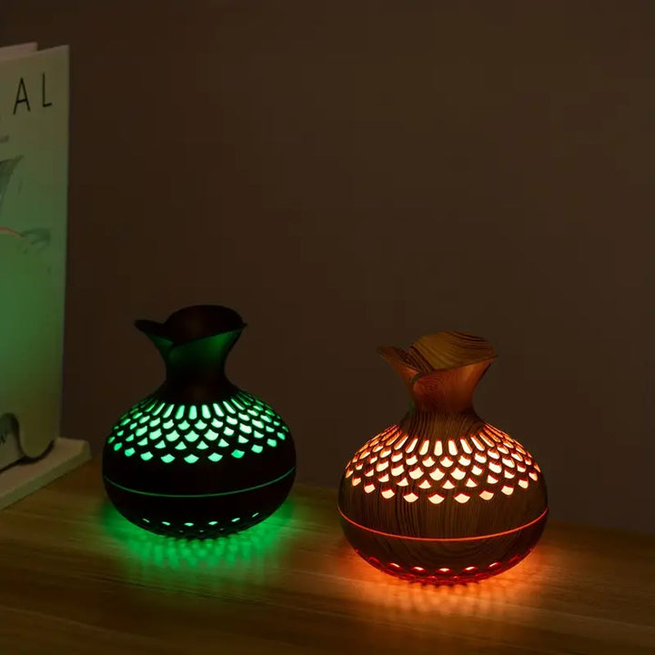 Humidificador de Aromaterapia con LED – Difusor con aspecto de madera y luz nocturna