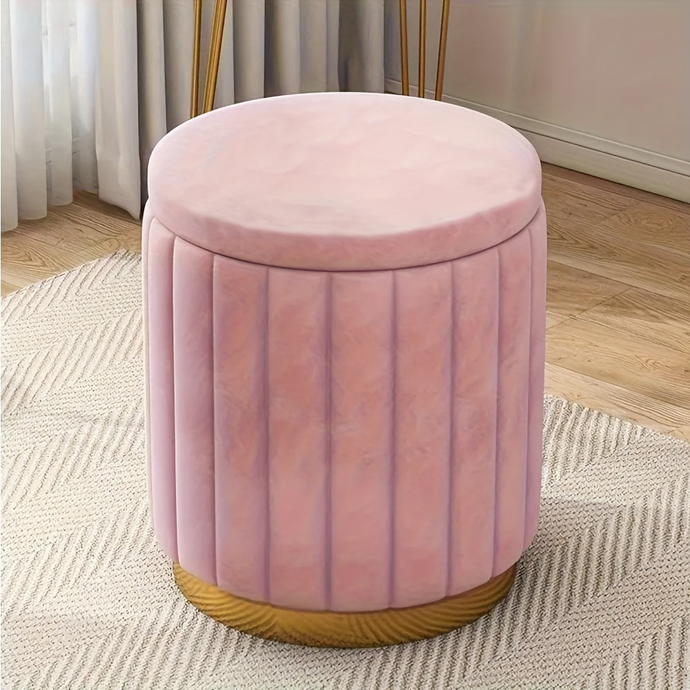 Ottomana de Almacenamiento Chic Nórdico – Puff Redondo Elegante con Almacenamiento y Superficie Espejada