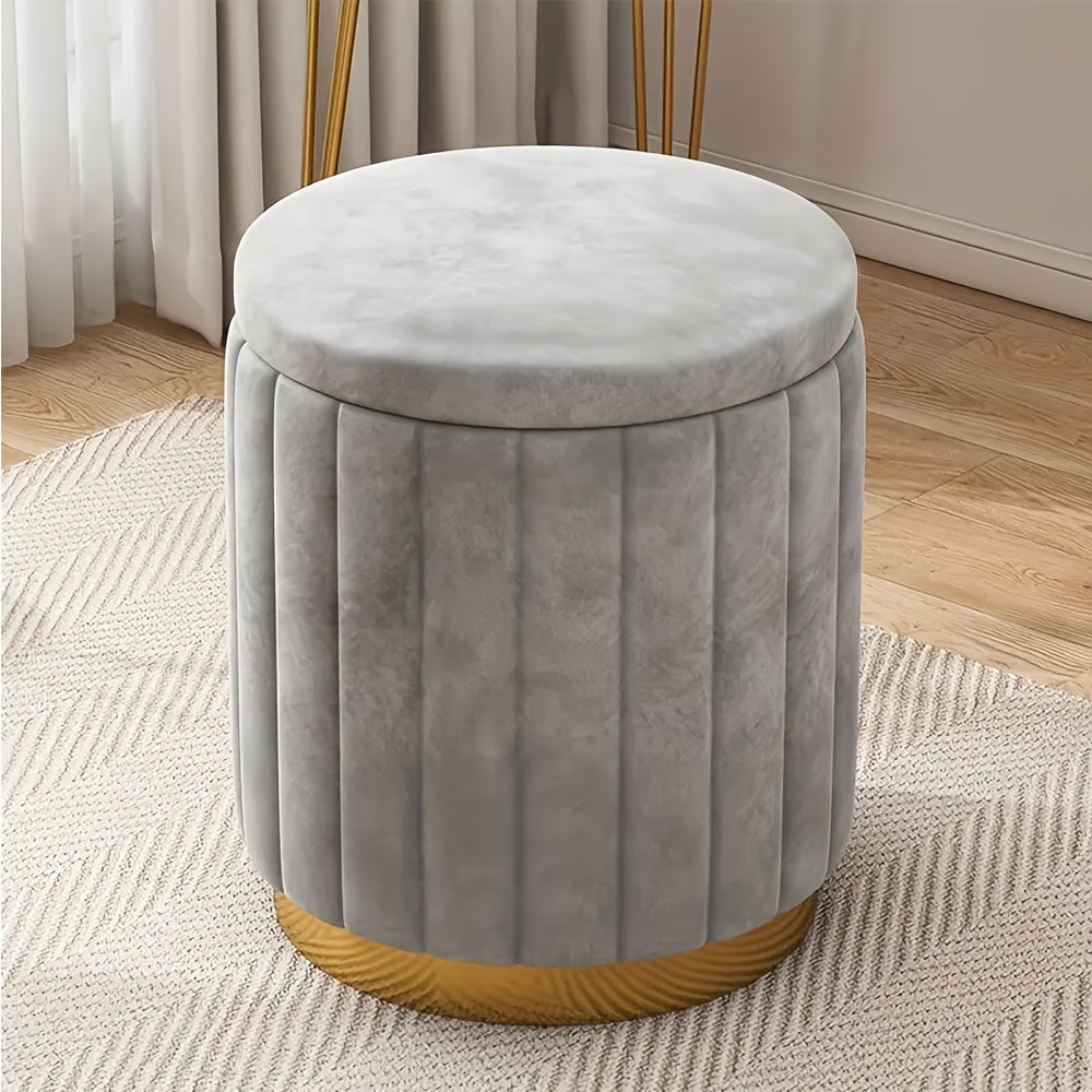 Ottomana de Almacenamiento Chic Nórdico – Puff Redondo Elegante con Almacenamiento y Superficie Espejada