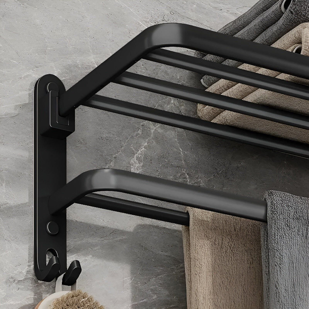 Soporte de toalla plegable con ganchos – Ahorra espacio y versátil | Ideal para baño y cocina