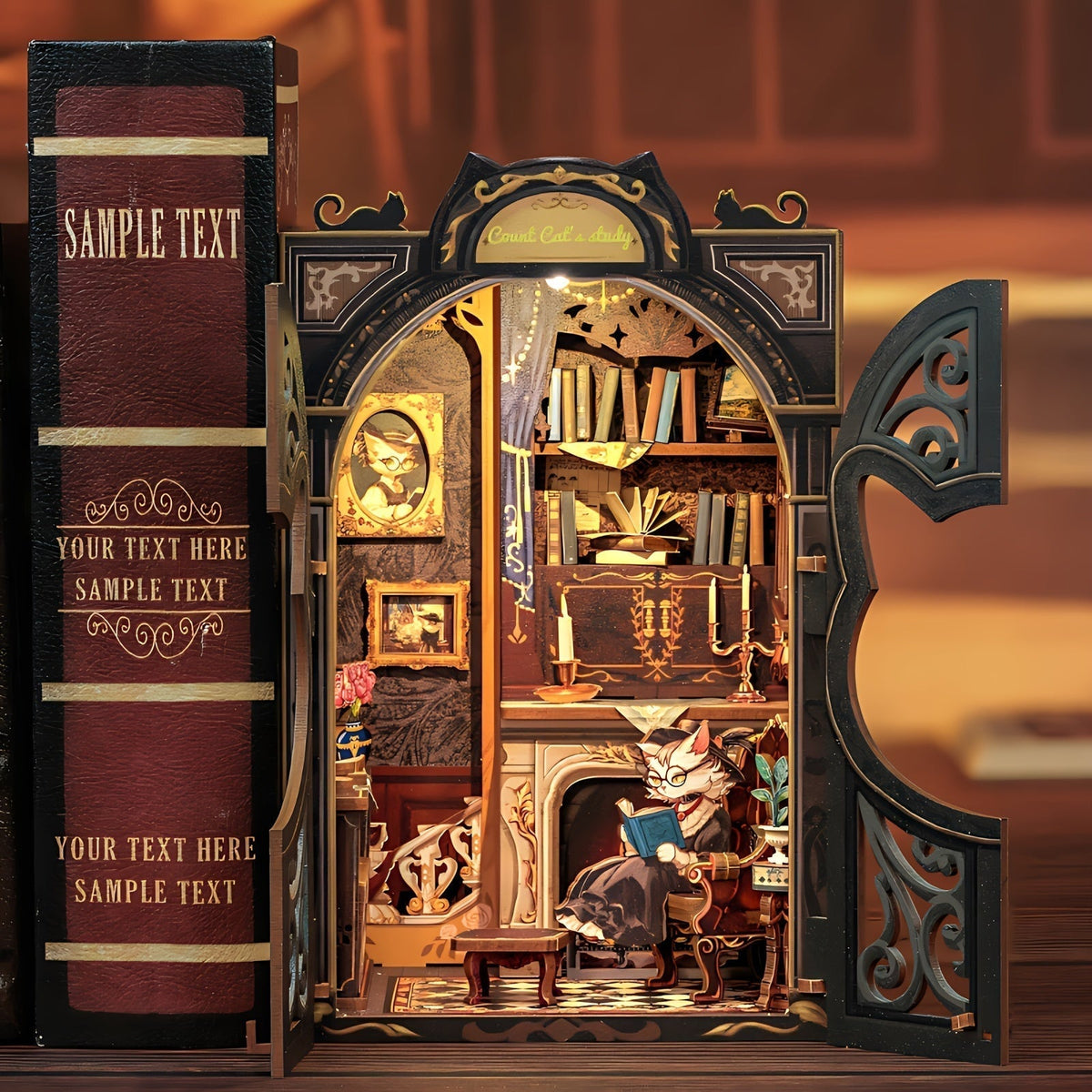 Miniatura de Librería de Búhos DIY – Kit de Madera 3D con Iluminación para Decoración Creativa