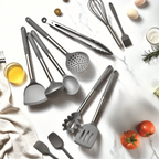 Juego de Utensilios de Cocina de Silicona de 12 Piezas Resistente al Calor con Mango de Acero Inoxidable y Soporte