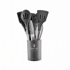 Juego de Utensilios de Cocina de Silicona de 12 Piezas Resistente al Calor con Mango de Acero Inoxidable y Soporte