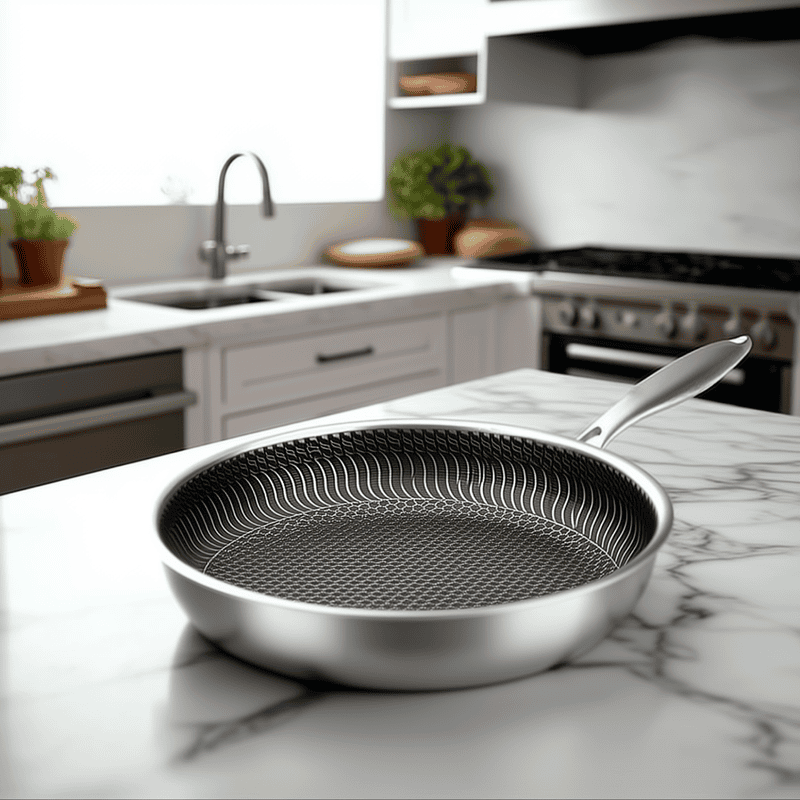 HexClad Sartén de Acero Inoxidable – Sartén Antiadherente de Panal para Inducción y Horno