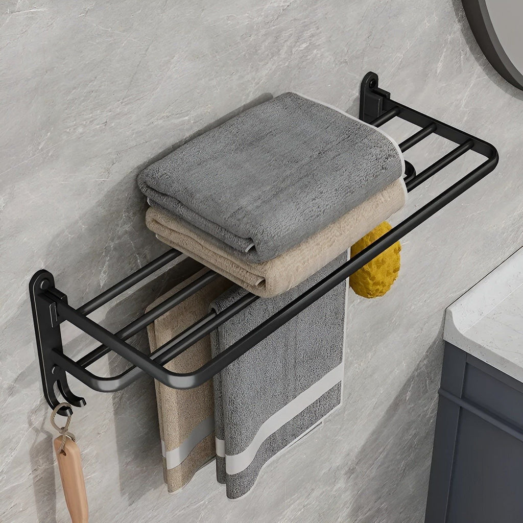 Soporte de toalla plegable con ganchos – Ahorra espacio y versátil | Ideal para baño y cocina