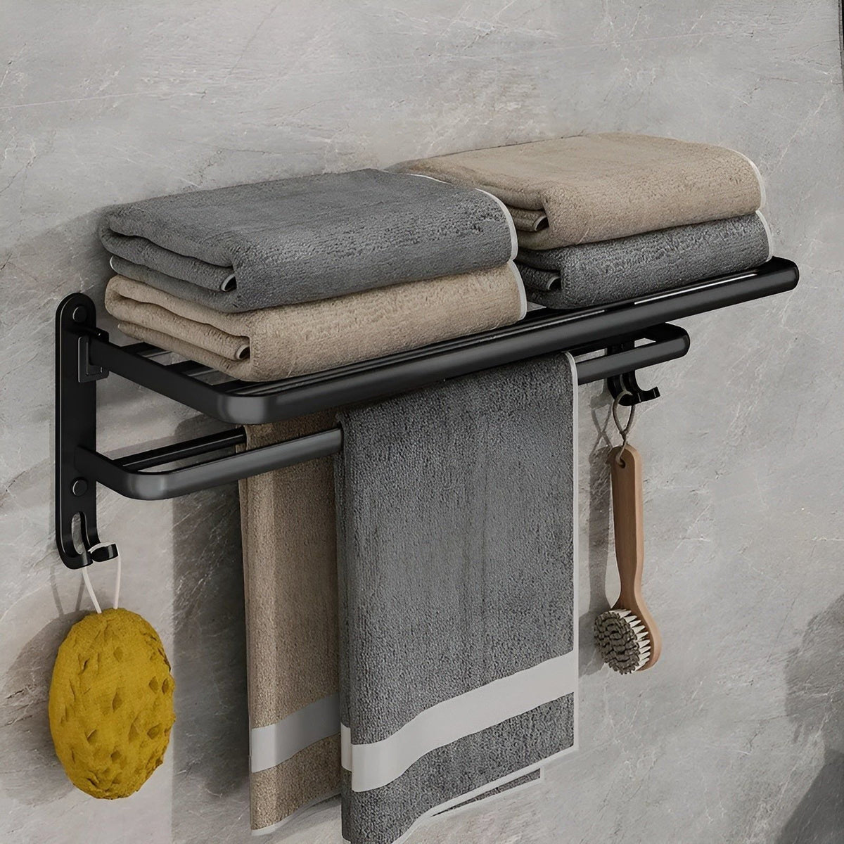 Soporte de toalla plegable con ganchos – Ahorra espacio y versátil | Ideal para baño y cocina