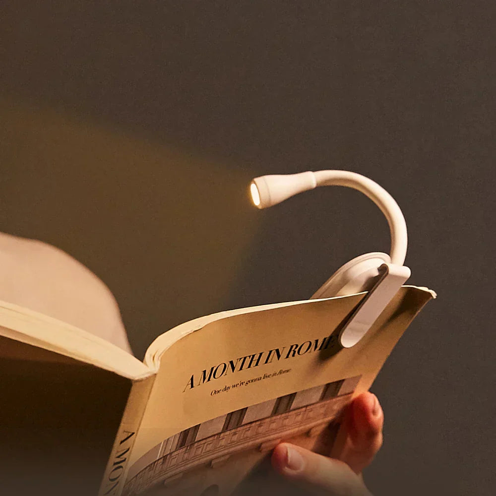 Lámpara de lectura LED flexible con clip y posibilidad de carga USB luz cálida compacta