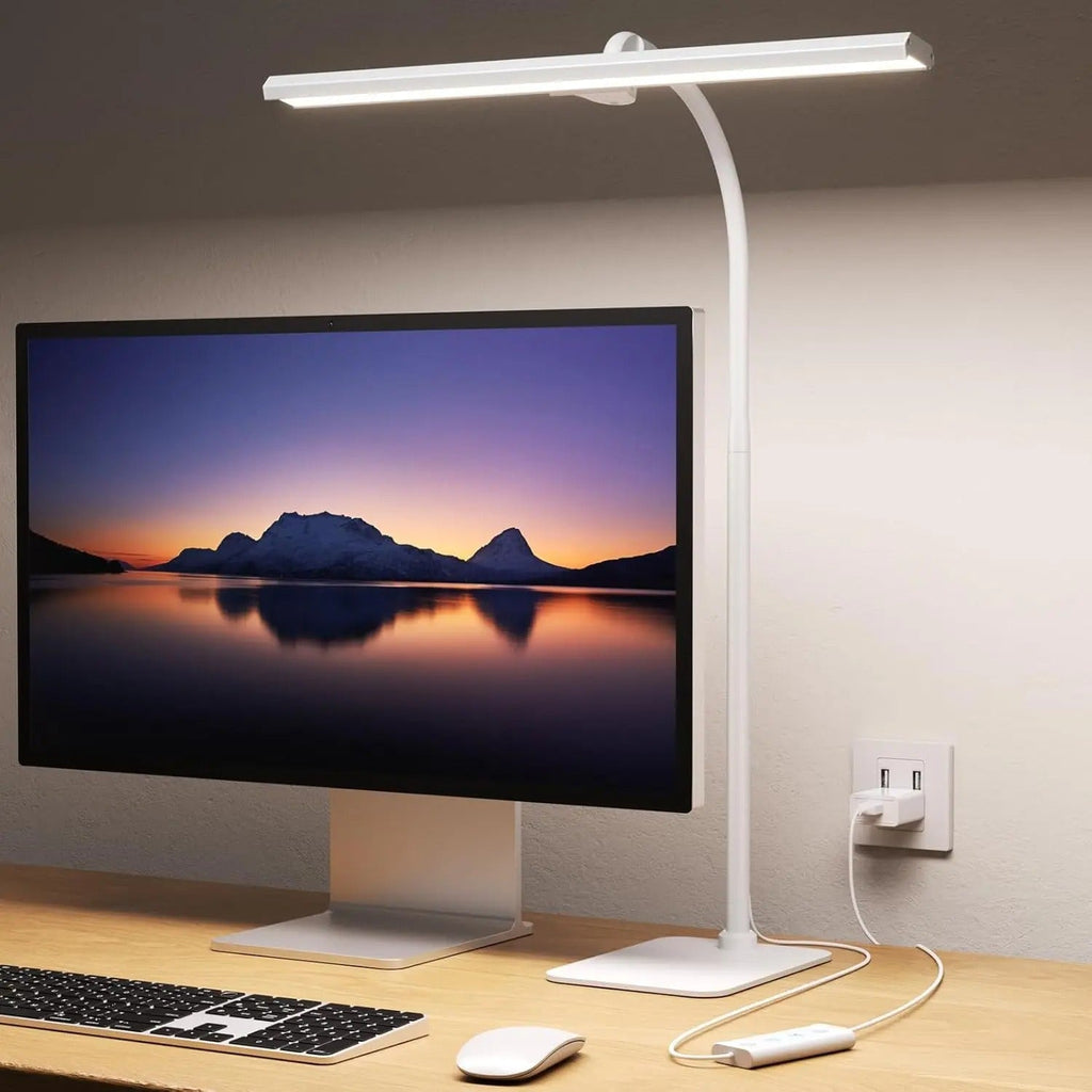 Lámpara de Escritorio LED Moderna con Cuello de Ganso Flexible y Brillo Regulable