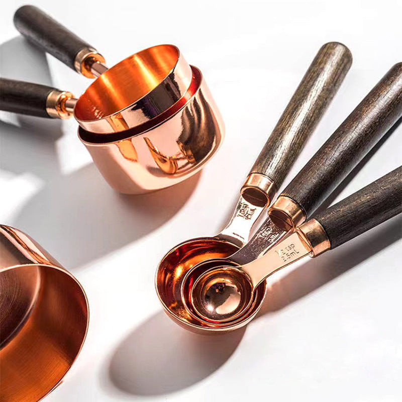 Conjunto de Medidas TimberScale – 8 Piezas en Roble y Acero Inoxidable para Hornear y Cocinar