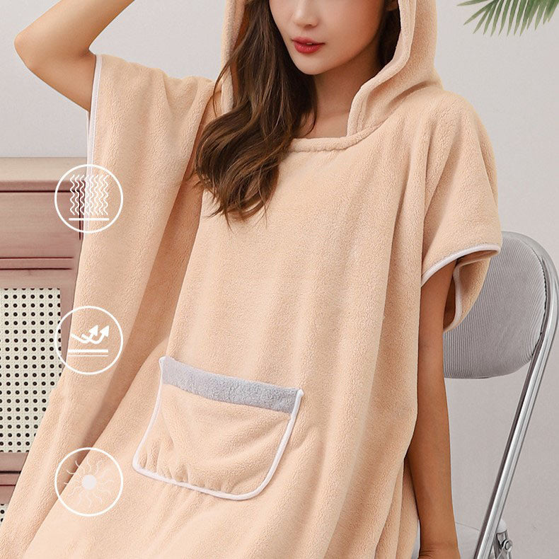 Poncho de forro polar ultrablando con capucha – Bata de baño unisex de secado rápido para spa y playa