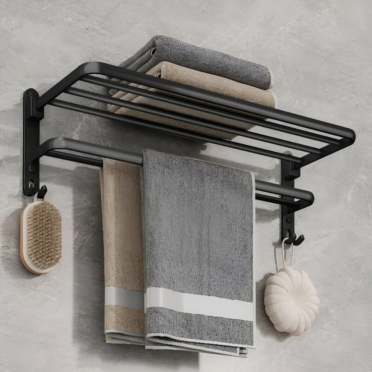 Soporte de toalla plegable con ganchos – Ahorra espacio y versátil | Ideal para baño y cocina