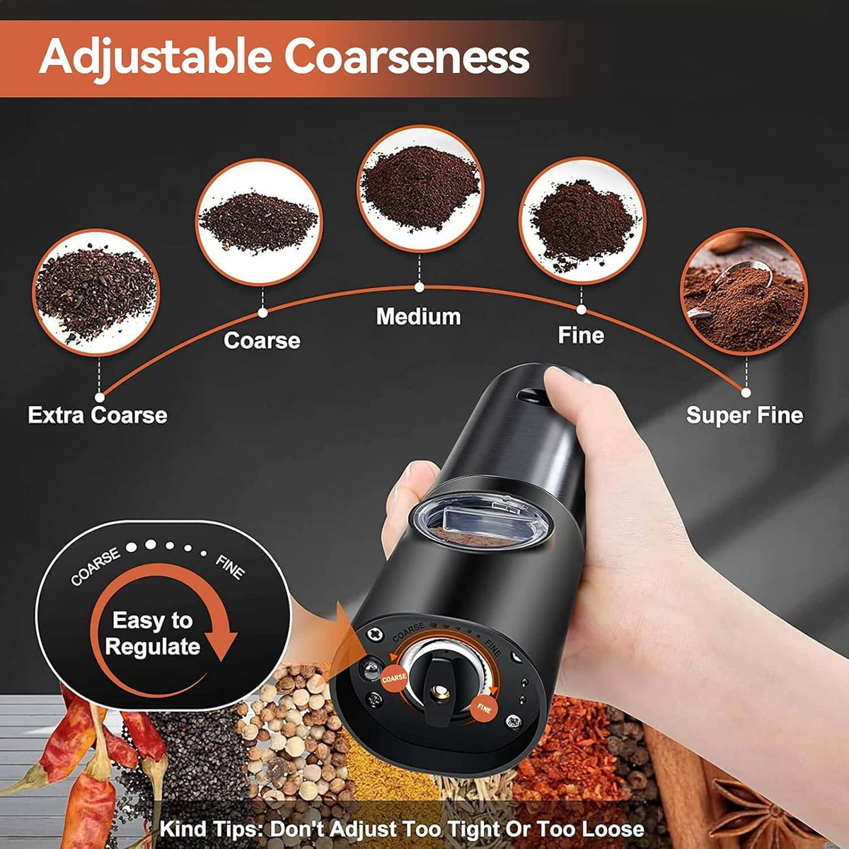 Conjunto de Molinillos de Sal y Pimienta Eléctricos Recargables Royallure – Molienda Ajustable, Carga USB