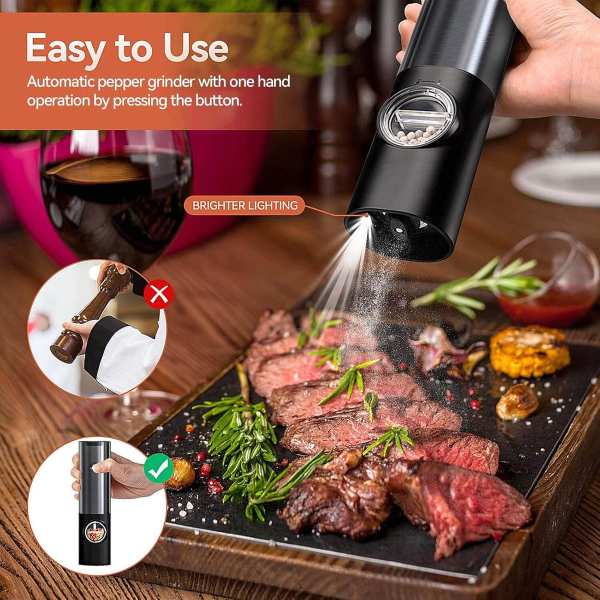Conjunto de Molinillos de Sal y Pimienta Eléctricos Recargables Royallure – Molienda Ajustable, Carga USB