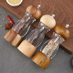 Juego de molinillo de pimienta y molinillo de sal de madera y vidrio – Elegantes molinillos de especias para la cocina