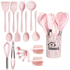 Set de Utensilios de Cocina de Silicona Carvallo Rosa | 18 piezas | Apto para alimentos y Resistente al Calor | Cucharón, Espátula, Cucharas Medidoras y más