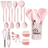 Set de Utensilios de Cocina de Silicona Carvallo Rosa | 18 piezas | Apto para alimentos y Resistente al Calor | Cucharón, Espátula, Cucharas Medidoras y más