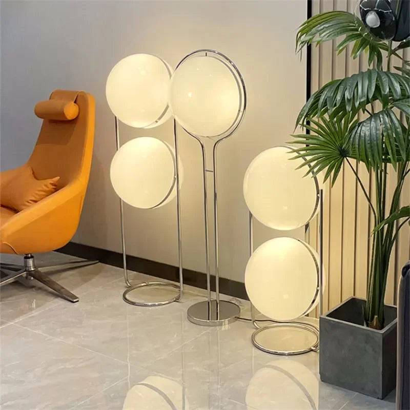 Lámpara de Pie Bola Blanca Acrílica Cromo Metal Diseño Art Deco E27 LED