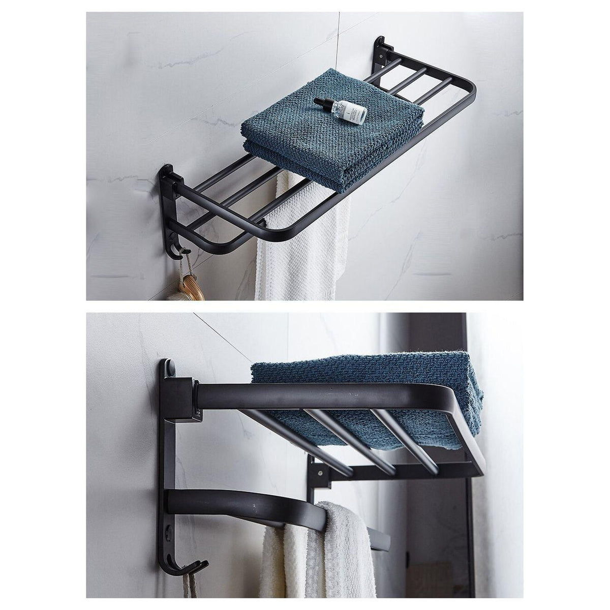Soporte de toalla plegable con ganchos – Ahorra espacio y versátil | Ideal para baño y cocina