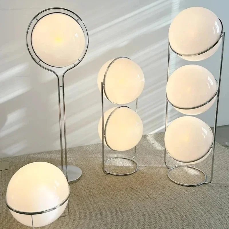 Lámpara de Pie Bola Blanca Acrílica Cromo Metal Diseño Art Deco E27 LED