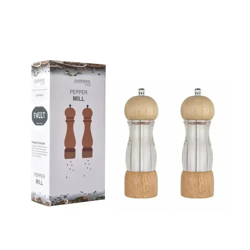 Juego de molinillo de pimienta y molinillo de sal de madera y vidrio – Elegantes molinillos de especias para la cocina