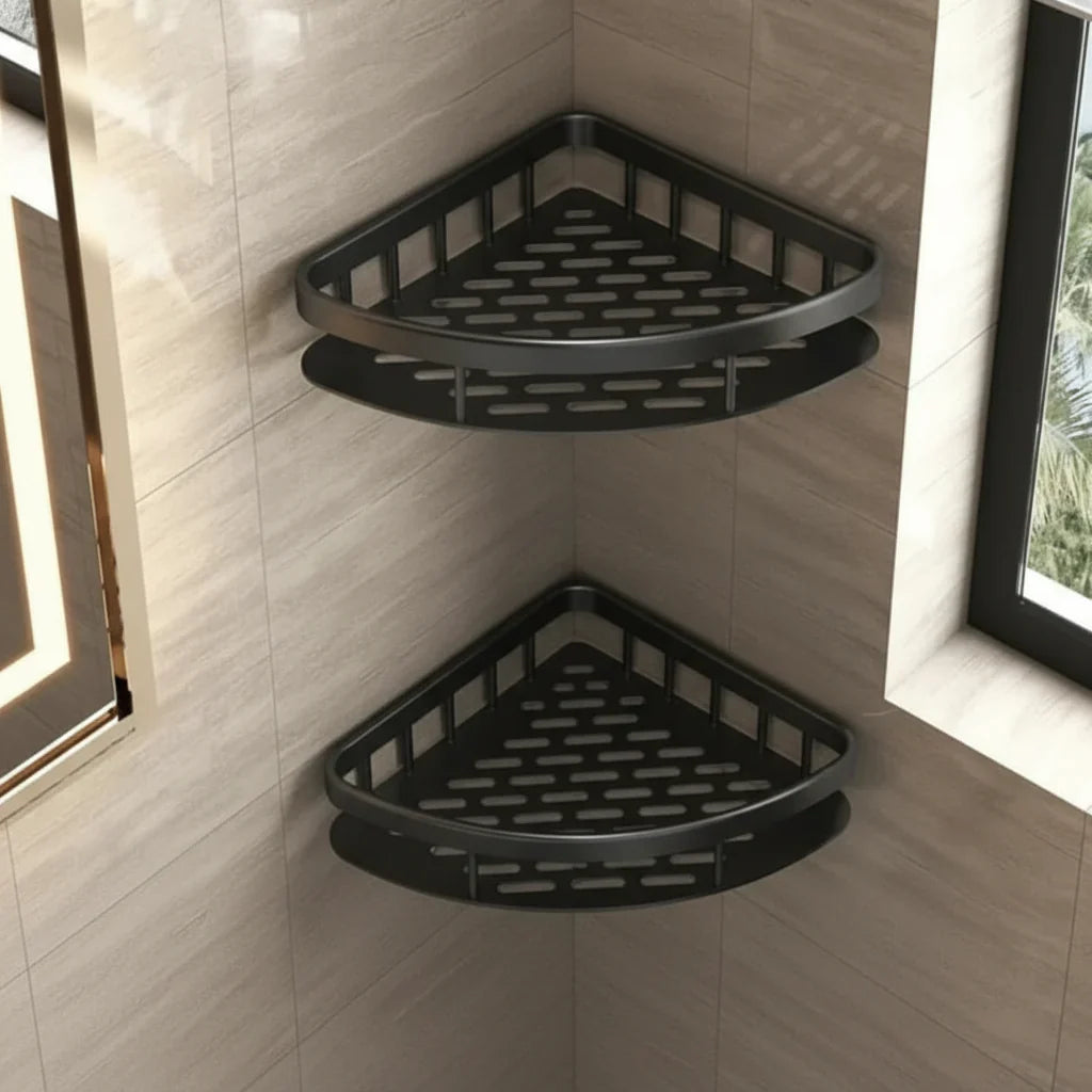 Estante de Baño Autoadhesivo Sin Taladrar ABS Acero Inoxidable Estante de Esquina Ducha Escandinavo Moderno