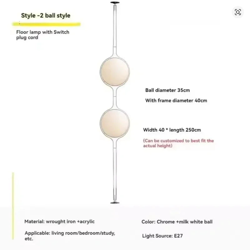 Lámpara de Pie Bola Blanca Acrílica Cromo Metal Diseño Art Deco E27 LED