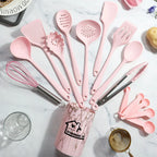 Set de Utensilios de Cocina de Silicona Carvallo Rosa | 18 piezas | Apto para alimentos y Resistente al Calor | Cucharón, Espátula, Cucharas Medidoras y más