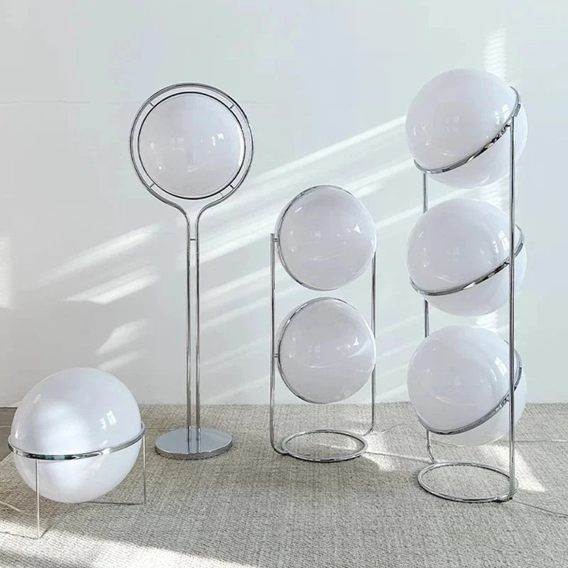 Lámpara de Pie Bola Blanca Acrílica Cromo Metal Diseño Art Deco E27 LED