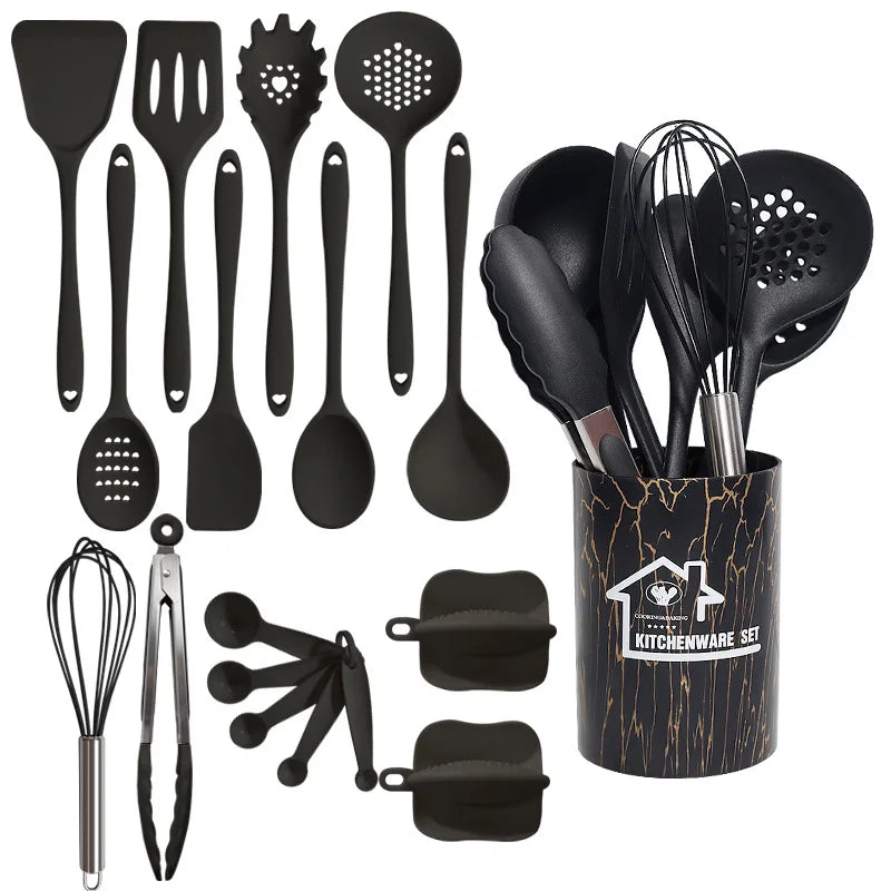 Set de Utensilios de Cocina de Silicona Carvallo Rosa | 18 piezas | Apto para alimentos y Resistente al Calor | Cucharón, Espátula, Cucharas Medidoras y más