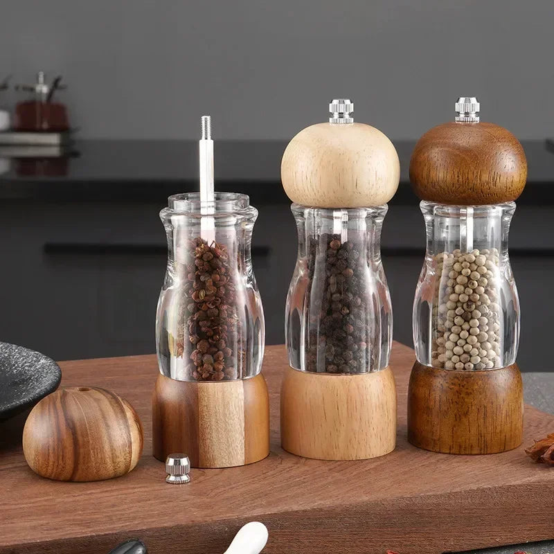 Juego de molinillo de pimienta y molinillo de sal de madera y vidrio – Elegantes molinillos de especias para la cocina
