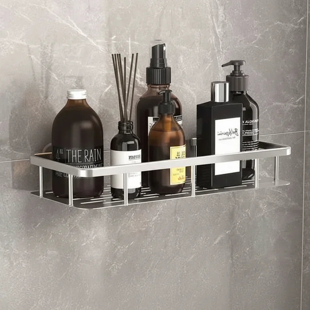 Estante de Baño Autoadhesivo Sin Taladrar ABS Acero Inoxidable Estante de Esquina Ducha Escandinavo Moderno