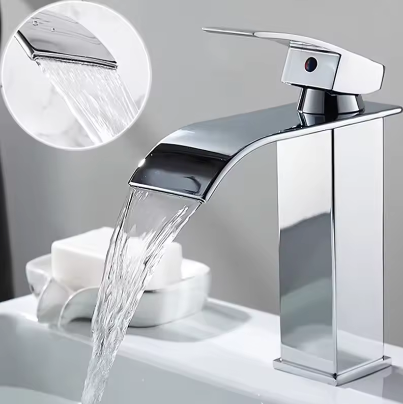 Grifo de Caída para Lavabo de Acero Inoxidable Grifo Mezclador Monomando Diseño Moderno Grifo de Caída 19cm 25cm Cromo