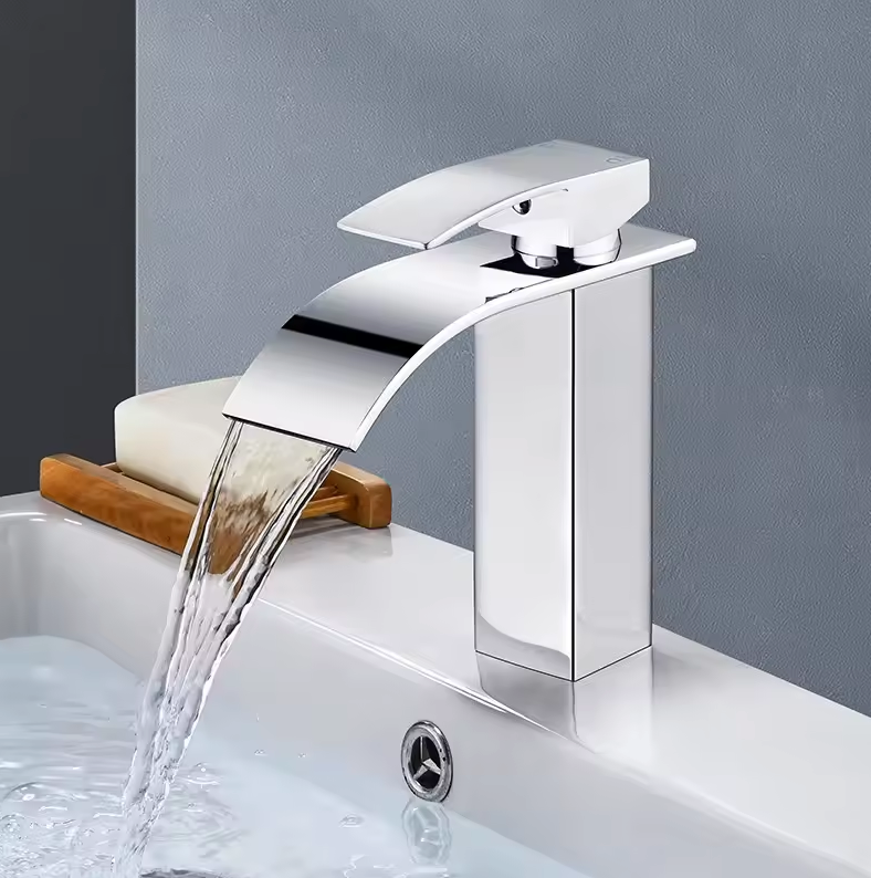 Grifo de Caída para Lavabo de Acero Inoxidable Grifo Mezclador Monomando Diseño Moderno Grifo de Caída 19cm 25cm Cromo